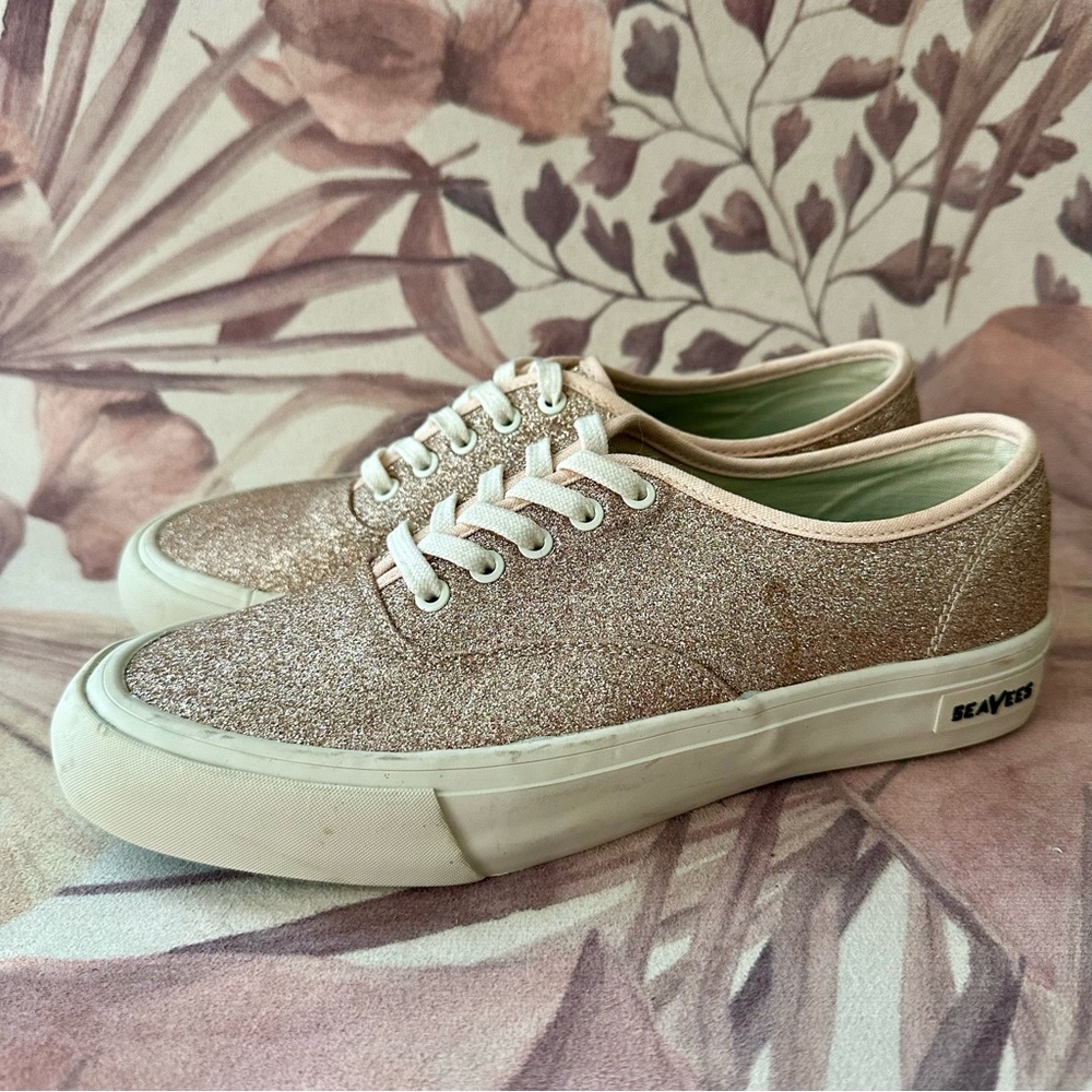 J. Crew x Seavees Legend Glitter Sneakers - Rose Gold (Size 9, NWOT) - Picture 2 of 5